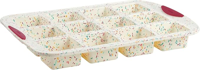 Trudeau Brownie Pan – White Confetti/Fuchsia, 12 Cavity Nonstick Bakeware for Brownies, Mini Cakes, Muffins, Dessert Bars, Easy Release, Dishwasher Safe by Trudeau