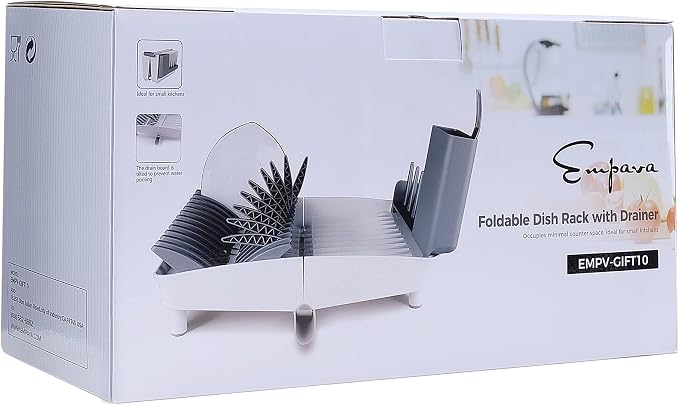 Empava Folding Dish Rack with Drainer, Dish Drying Rack Drainboard Set with Removable Utensil Holder, Cup Holder and Adjustable Spout, Dish Drainer in Sink for Kitchen Countertop EMPV-GIFT10 - Image 2