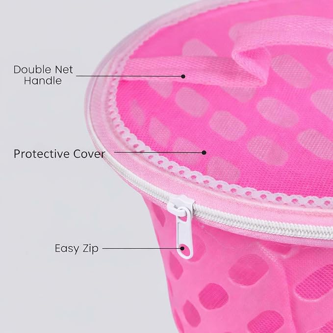 Go Hooked Plastic Storage Net Basket with Zip Closure – Multipurpose Mesh Organizer for Fruits, Vegetables, Essentials – Durable, Lightweight & Breathable Design for Home & Pantry Use (Pink) - Image 3