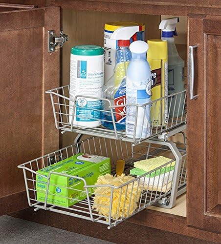 ClosetMaid 11 in. Pull Out Cabinet Organizer, 2 Tier, Heavy Duty, Slide Out Pantry Shelves Drawers for Kitchen, Bathroom, Nickel - Image 3
