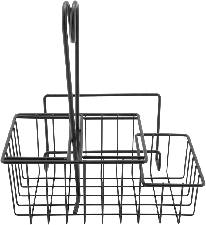 G.E.T. 4-31698 Black Metal Three Compartment Condiment Caddy with Menu Iron Powder Coated Table Caddies Collection | 3 compartments, Easy transport, Restaurant service, Great for Menus, Table Numbers, Buffet Labels and Counter Displays by Unknown