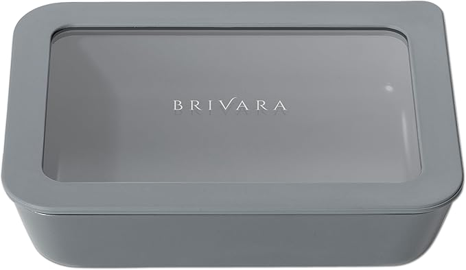 Glass Food Storage Container with Lid, 3-Cup Small Rectangle | Microwave-Safe Airtight Lid, Oven-Safe Ceramic-Coated Glass | Zero Plastic, No PFAS/PFOA/BPA, Reusable [Smoke] by BrivaraHome