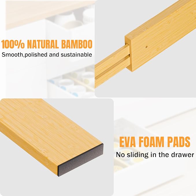 Bamboo Drawer Dividers Organizers, 2.56" High, 17"-21.8" Adjustable, 8 Pack | Expandable Separators, Great for Utensils, Kitchen, Bedroom, Dresser and Office Storage - Image 7