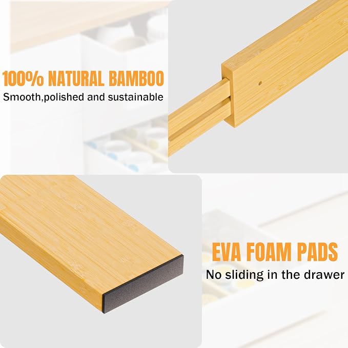 Bamboo Drawer Dividers Organizers, 2.56" High, 17"-21.8" Adjustable, 4 Pack | Expandable Separators, Great for Utensils, Kitchen, Bedroom, Dresser and Office Storage - Image 7