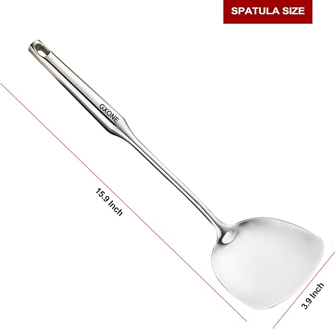 Wok Spatula,Stainless Steel,Long Handle Wok Utensils,Silver/14.7Inch | chinese spatula,for cooking,cooking utensils,for Metal wok/cast iron pan - Image 2