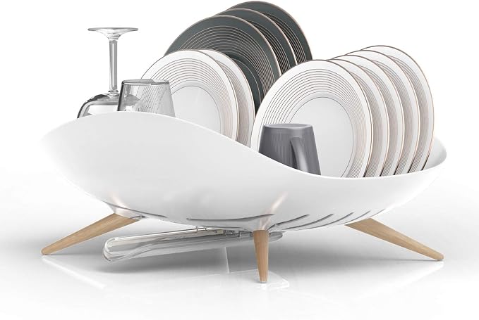 Self-Draining Dish Drying Rack, White - Wide | Dish Drainer with Swivel Spout, Durable, Rustproof, Ideal for 4-5 Person Households by Carrotez