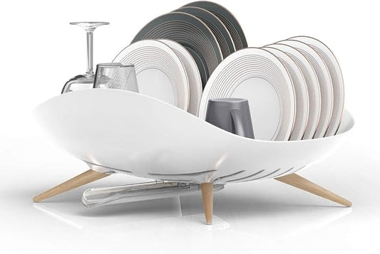 Self-Draining Dish Drying Rack, White - Wide | Dish Drainer with Swivel Spout, Durable, Rustproof, Ideal for 4-5 Person Households by Carrotez