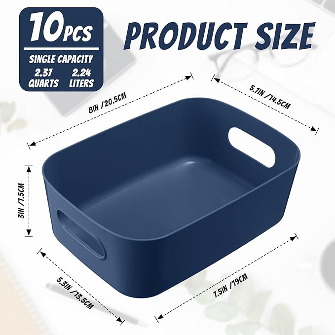 Zopeal Plastic Storage Bins 10 Pcs Blue Pantry Organizer Bins Small Baskets Storage Containers for Home Kitchen (8 x 5.7 x 3 Inch) - Image 2