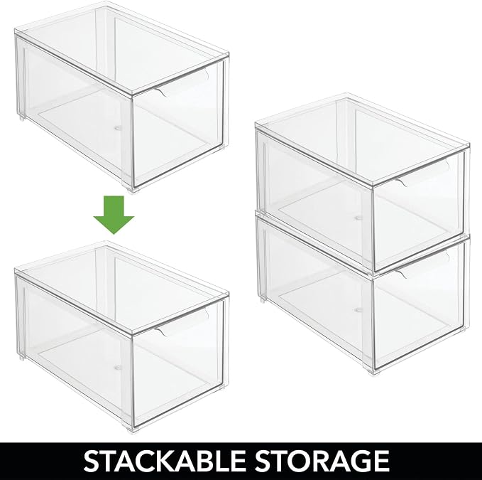 mDesign Plastic Stackable Bathroom Storage Organizer Bin with Pull Out Drawer for Cabinet, Vanity, Shelf, Cupboard, Cabinet, or Closet Organization - Lumiere Collection - 8 Pack - Clear - Image 5