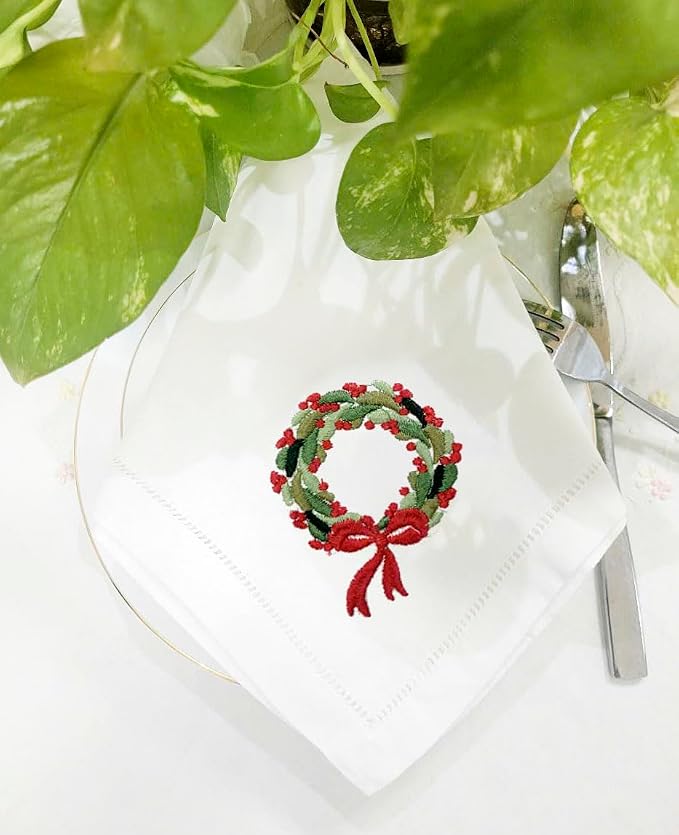 Embroidered Cotton Napkins Christmas 20x20 (Wreath Christmas) - Image 6