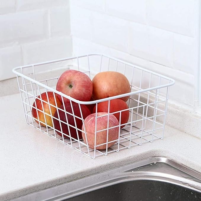 Redrubbit Wire Storage Baskets, Large Farmhouse Metal Freezer Basket Storage Organizer Bins with Handles for Kitchen Cabinets, Pantry, Closets, Bedrooms, Bathrooms, Set of 4, White - Image 2
