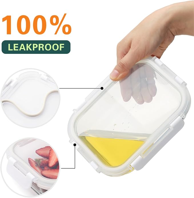 Cuiselect 10 Pack 22 Oz Glass Meal Prep Containers with Lids, Reusable Glass Food Storage Containers with Lids, Leak Proof, Microwave, Oven, Freezer and Dishwasher Safe (White) - Image 4