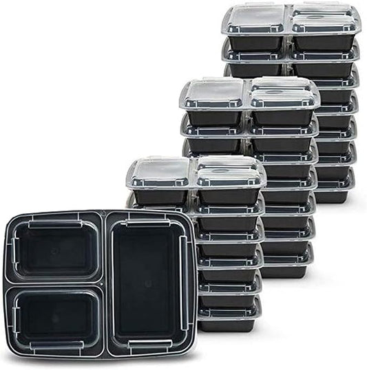 [150Pack] 32oz Meal Prep Containers, Black Plastic Container, 3 Compartment Lunch Box, Bento Box, To go Food packaging, Reuseable by Unknown