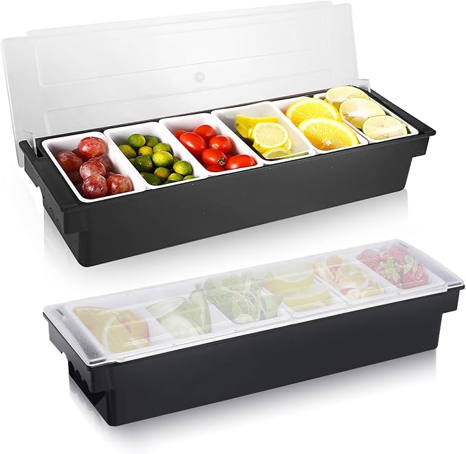 WICHEMI Ice Chilled Condiment Caddy with 6 Removable Trays and Lid, 2 Pack | Condiment Container, Taco Bar Serving Tray, Fruit & Garnish Trays Serving Platter for Salad, Party Supplies & Bar Accessories - Image 8