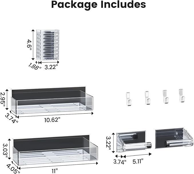 Mystozer Magnetic Spice Rack for Refrigerator,4 Pack Magnetic Shelf,Fridge Magnet Organizer with Paper Towel Holder and Utensils Racks,Fridge Organizers and Storage Clear(4 Pack) - Image 4