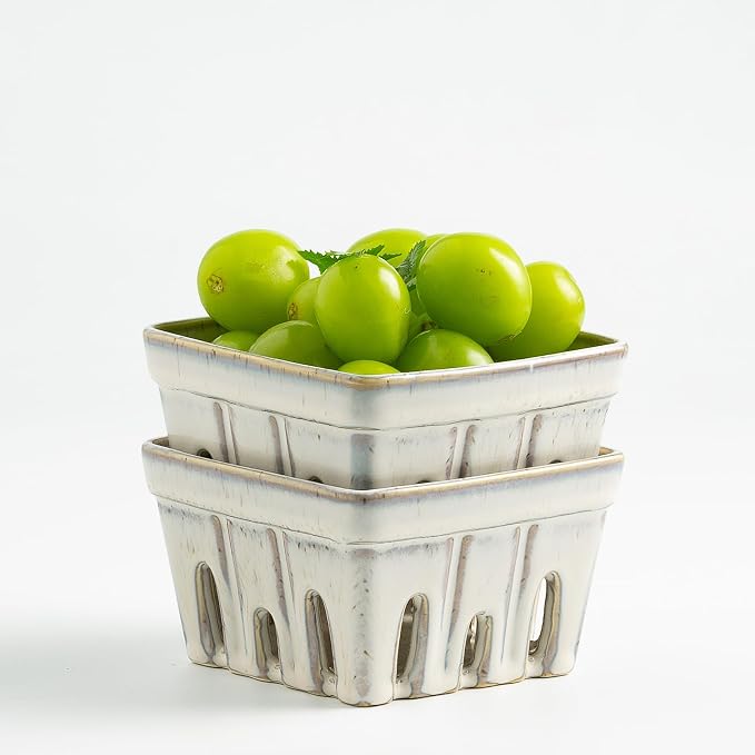 Ceramic Berry Basket, 4.2" Colander Set of 2 with Holes | Drainage holes help excess water flow away after washing berries, grapes, cherries, tomatoes, and fresh fruit - Image 9