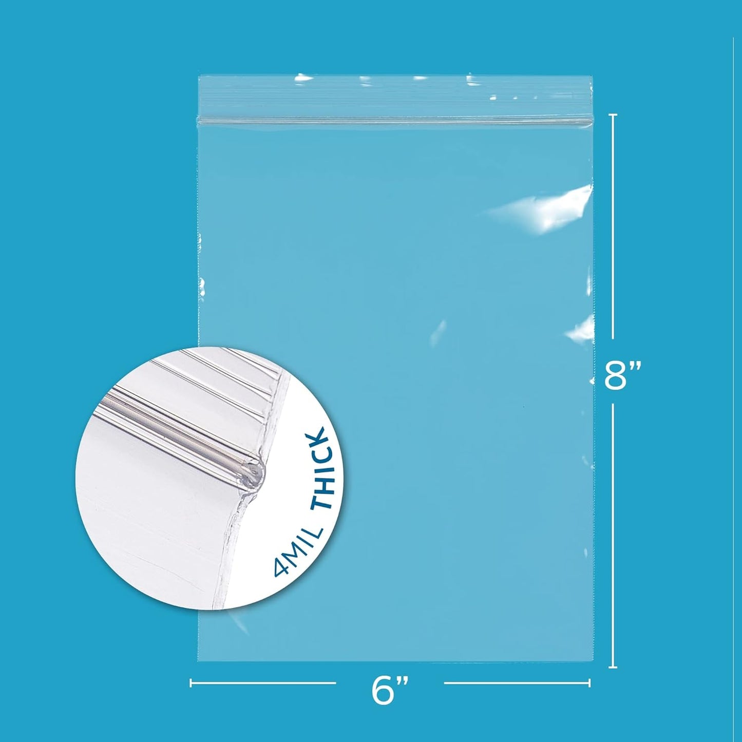 Clear Plastic Reclosable Zip Bags - Bulk GPI Pack of 200 6" x 8" 4 mil Thick Heavy Duty, Strong & Durable Poly Baggies With Resealable Zipper Lock For Travel, Storage, Packaging & Shipping.