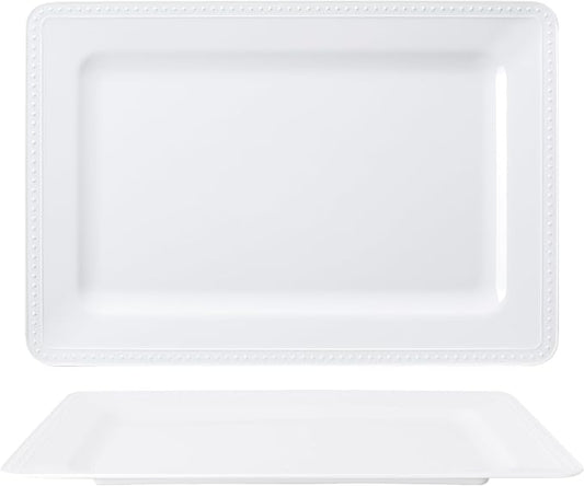 Melamine Large Serving Platter Set for Party Supplies,16"x11" Platters for Serving Food, 2pcs White reusable Serving Tray for Cookie, Fruit, Snack,Party Food Display,Stackable Kitchen CounterTop Tray by ZAROCRUS