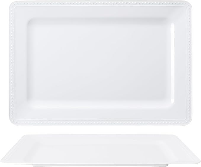 Melamine Beaded Serving Platters for Appetizer, Veggie, Charcuterie,Dessert, Set of 4, White Serving Trays for Party & Entertaining, Large Unbreakable Rectangular Party Platters, Dishes - Image 6