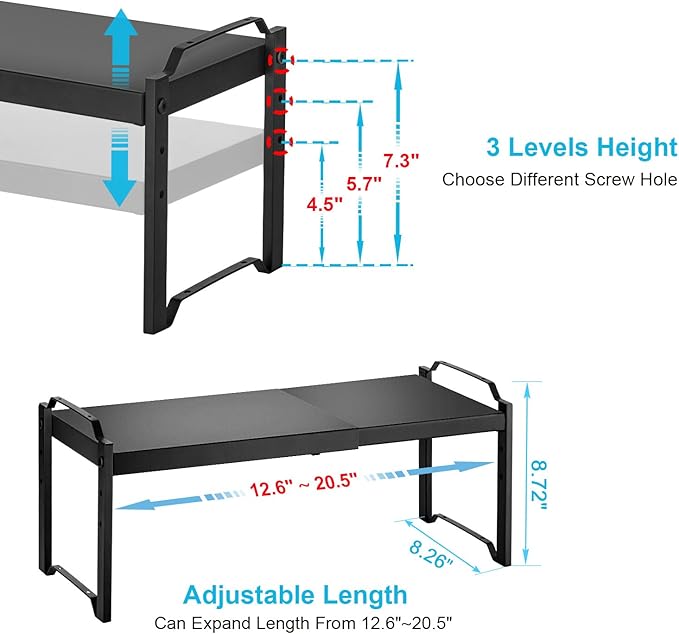 Expandable Cabinet Shelf Organizer, Adjustable kitchen Countertop Storage | 2 Pack Stackable Metal Kitchen Cabinet Countertop Storage Shelves, Heavy Duty Counter Cupboard Pantry Organizers, 20.5" Long - Image 2