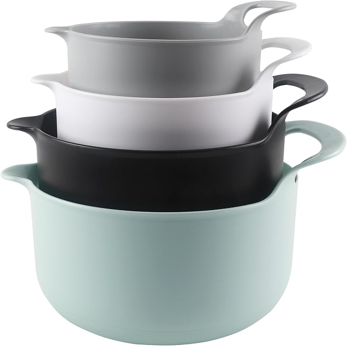 COOK WITH COLOR Nesting Plastic Mixing Bowl Set with Pour Spouts and Handles, Mint, 4 Piece Non-Slip by CookwithColor