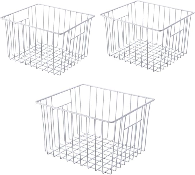 Freezer Wire Baskets Storage Organizer, Household Storage Metal Wire Bins for Kitchen, Pantry, Cabinet, Bathroom, Bedroom - Pearl White (3, 11in x 10in x 5.5in) by lonpute
