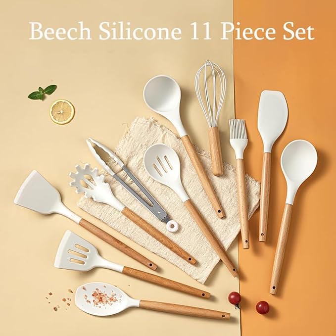 Kitchen Utensils Set,Caliamary 19 PCS Cooking Utensils Set with 360° Rotating Holder,Non-Stick Heat Resistan Kitchen Tools and Gadgets with Anti-slip Handle,Silicone One-Piece Molding (White) - Image 3