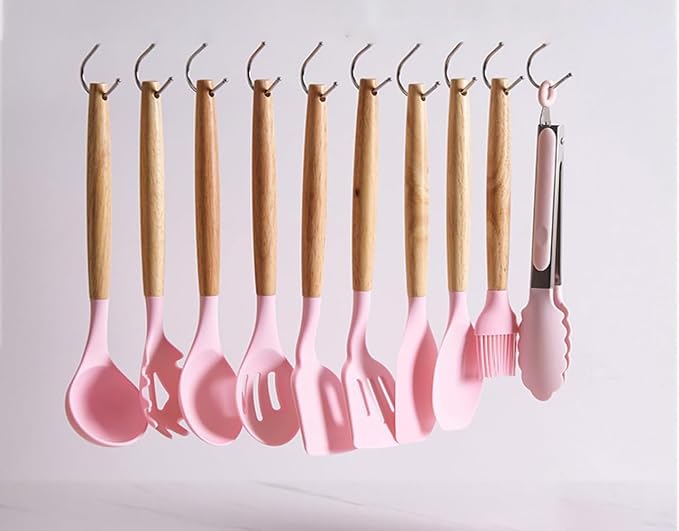 19 Piece Kitchenware Utensils and Knife Set- includes: 9 Piece Silicone Cooking Utensils- 5 Piece Sharp Stainless Steel Chef Knives- Scissors -Whisk Tongs and Cutting Board (Pink) - Image 5