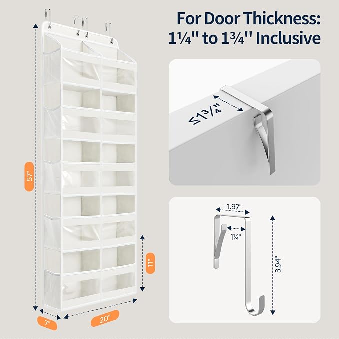 Yecaye 5-Tier Over The Door Organizer Dual-Column, 80lbs Load Extra Large Over the Door Storage of 10 Compartments, Heavy Duty Door Organizer Hanging for Dorm Bathroom Pantry, Cream White, 1 Pack - Image 9