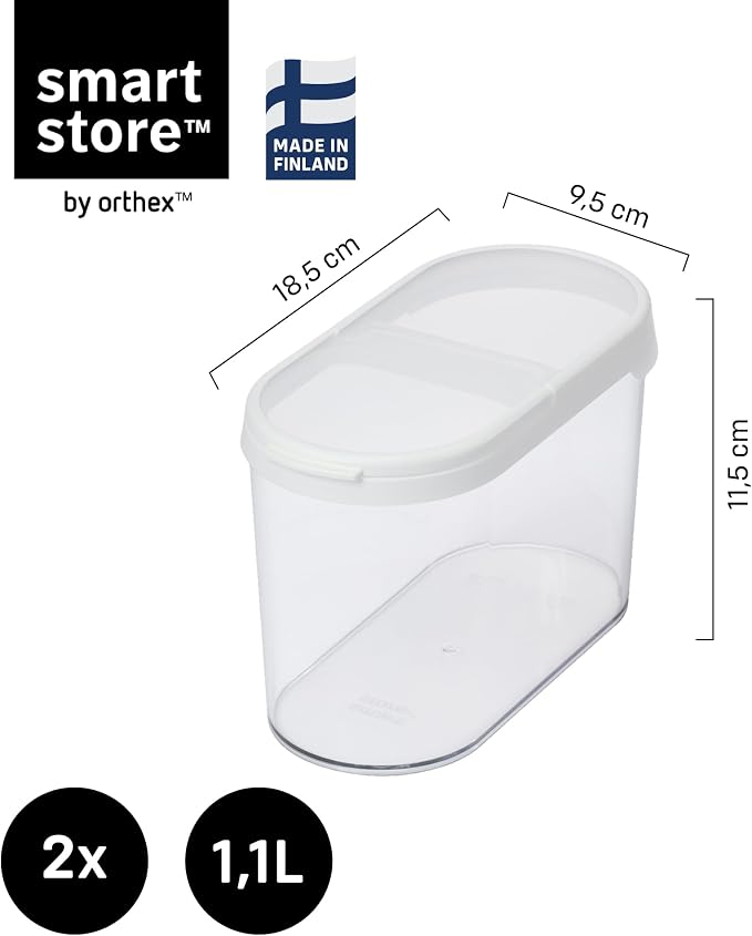 SmartStore Cereal Storage Containers, Set of 2 x 1.1 L | Stackable, Clear, Flip Lid | BPA-Free Pantry Organiers Kitchen Storage Containers | ideal for dry foods nuts, grains, sugar - Image 2