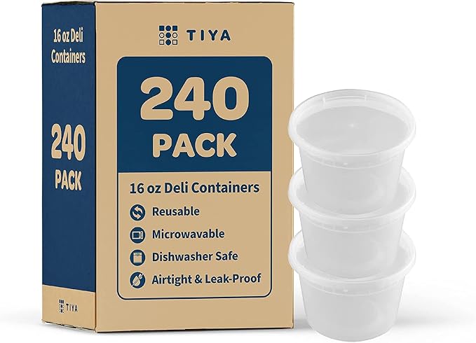 TIYA Food Containers - 16oz Bulk 240 Pack with Lids - Plastic Food Storage to-Go Containers - Reusable Microwavable Dishwasher Safe Cups - Airtight Leak Proof for Soups & Meal Prep - Image 2