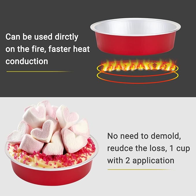 Beasea Disposable Mini Pie Tins with Lids, 100 Pack 4” 8oz Bright Red Aluminum Baking Foil Tins Small Round Tart Container for Individual Dessert Cupcake Muffin Cheesecake Ramekin Quiche Oven Dishes - Image 3