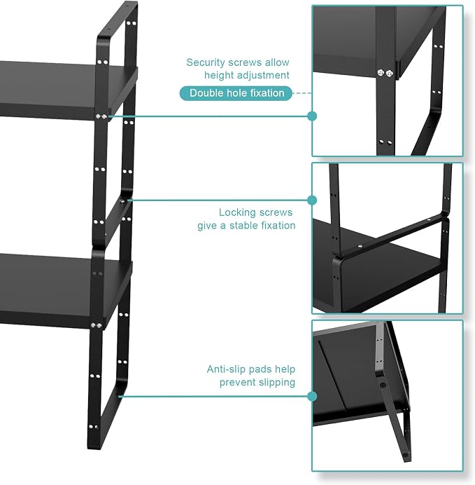 Cabinet Organizer Shelves,Expandable Cabinet Spice Racks,Stackable Pantry Counter Under Sink Shelves, Storage Shelves for Kitchen,Home,Office,3 Packs,10.24" D,Black - Image 5