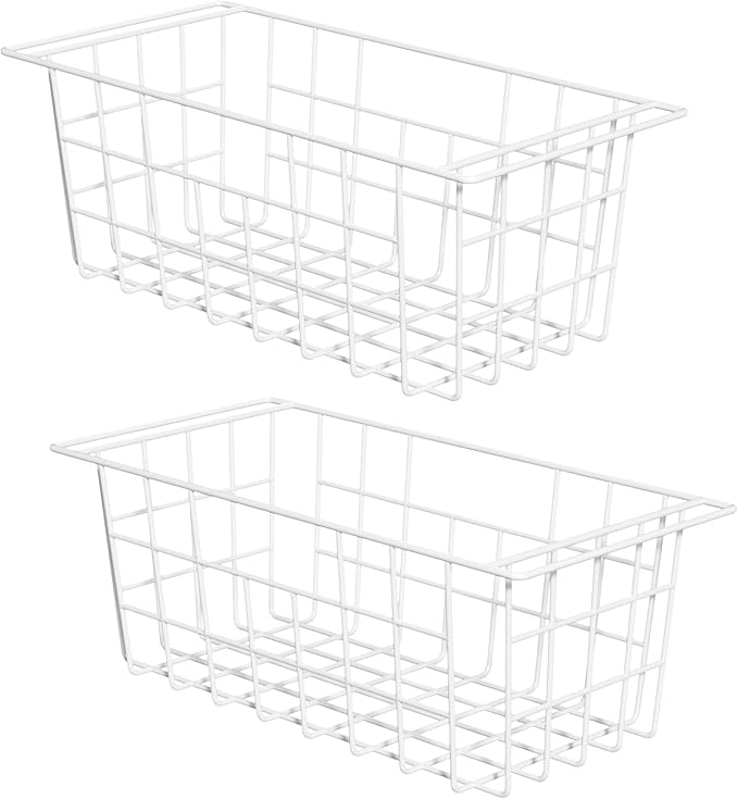 Slideep Chest Freezer Organizer Bins 16.5 Inch, Deep Upright Freezer Baskets Metal Wire Storage Container for Kitchen, White, Set of 2 by WelcometotheSlideep