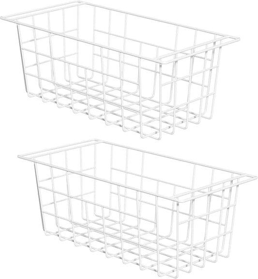 Slideep Chest Freezer Organizer Bins 16.5 Inch, Deep Upright Freezer Baskets Metal Wire Storage Container for Kitchen, White, Set of 2 by WelcometotheSlideep