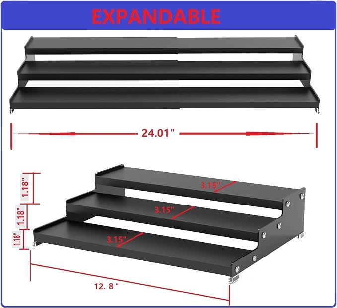 Jojocross Spice Rack Organizer for Cabinet, 3 Tier Expandable Spices Storage, Great for Kitchen Cabinets, Cupboard,Pantry and Countertop More 1 Pack/Black - Image 5
