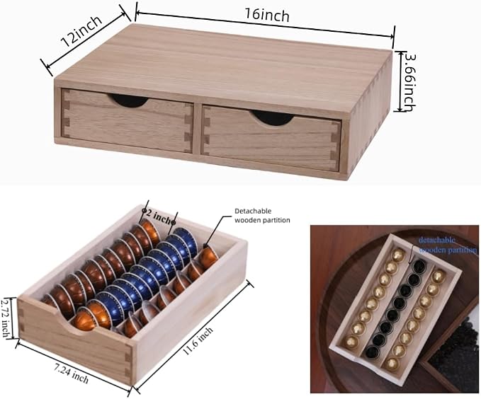 DDYURI Storage Drawer Holder for Capsules Coffee Pod K-cup Organizer /2 Drawers for Counter Organization for Kitchen Utensil Storage Home Decor Office Supplies- Coffee Brewer Accessories Wood 1D2C-LT - Image 3