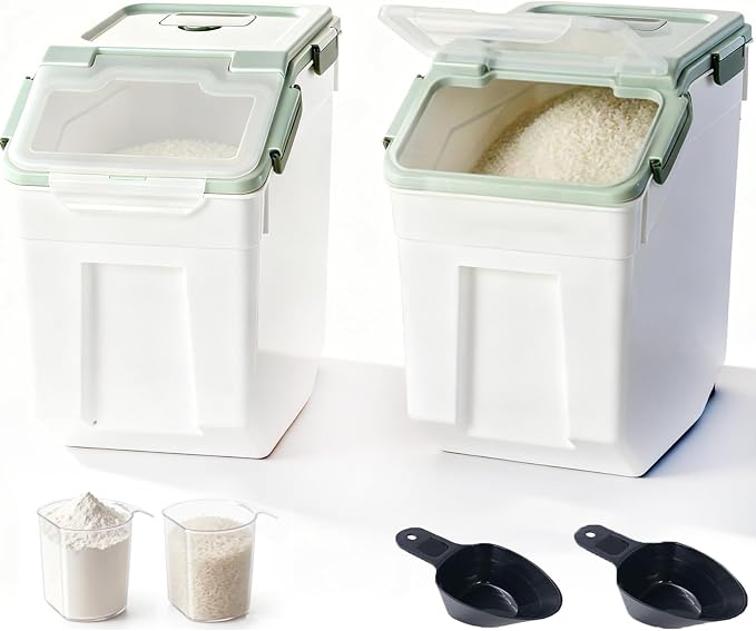 RUIAN 2Pcs Large Flour Storage Container Bin 50Lb Airtight Rice Storage Containers with Wheels Seal Locking Lid, BPA Free with Measuring Cup&Scoop for Flour, Rice, Grain 100LBS Total (Green) - Image 9