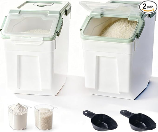 RUIAN Large Airtight Storage Container, 25lb Flour Rice Storage Containers Bin with Wheels Seal Locking Lid, with Measuring Cup&Scoop for Flour, Rice, Grain (Green, 2PCS) by RUIAN