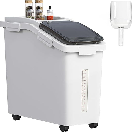 YITAHOME 50L/90lb Large Ingredient Flour Storage Bin, Commercial 11.4-Gallon Rice Storage Container 280 Cups Bulk Flour storage Bins with Wheels,Scoop,Lid and scale, Rice Bin for Kitchen, White by YITAHOME