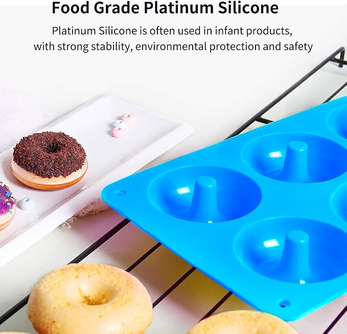 Donut Pan Silicone Molds Baking Pan NonStick 6-Cavity Pack of 2,BPA Free Silicone Mold Sheet Tray Makes Perfect 3 Inch Donuts Bagels - Image 4