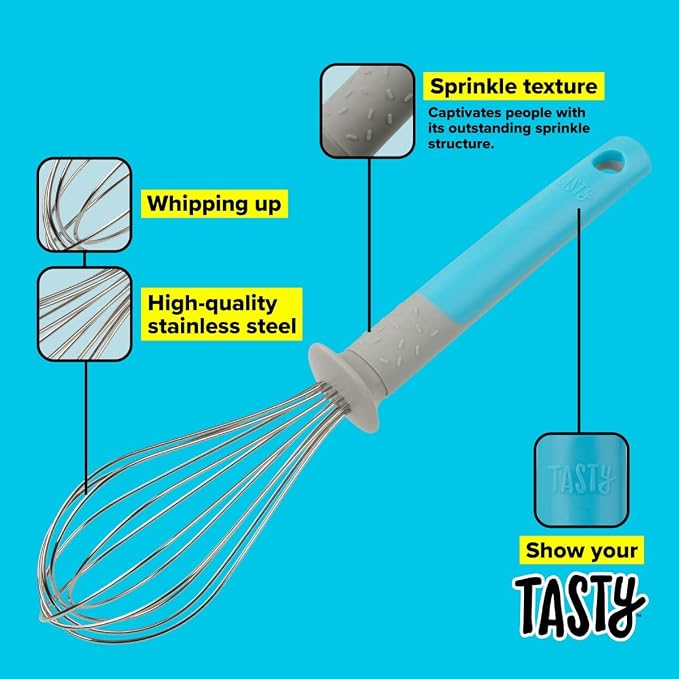 Tasty Stainless Steel Whisk, Balloon Whisk for Stirring and Whipping Ingredients, Balloon Wire Whisk, Egg and Milk Frother, Dimensions: 26 x 6 cm, Colour: Blue, Grey, Silver - Image 2
