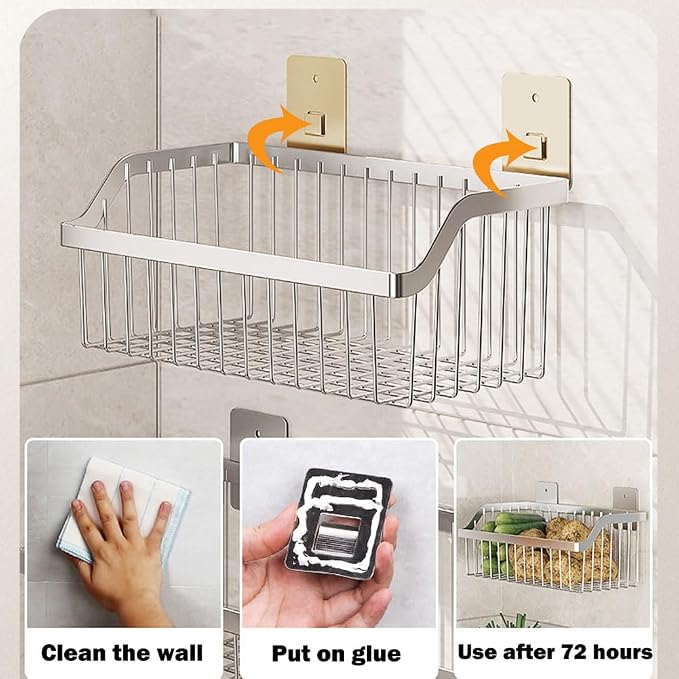 4 Set Hanging Wall Mount Storage Baskets, Multiuse Sturdy SUS304 Stainless Steel Organizing Baskets for Home Kitchen, Bathroom, Pantry Utility, Laundry Organizer,L15.75Inch, D 6.3Inch, H 4.75Inch - Image 3