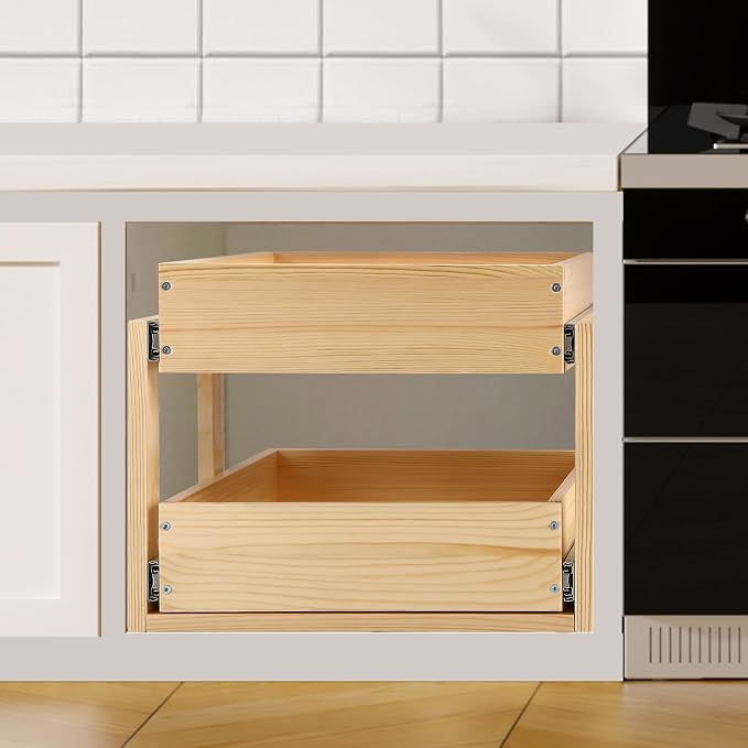 Pull Out Cabinet Organizer, 17''W×21''D×16''H Soft Close Slide Out Wood Drawer Shelves Storage for Kitchen, 2-Tier, Finished, Heavy-Duty, Bottom Assembly - Image 6