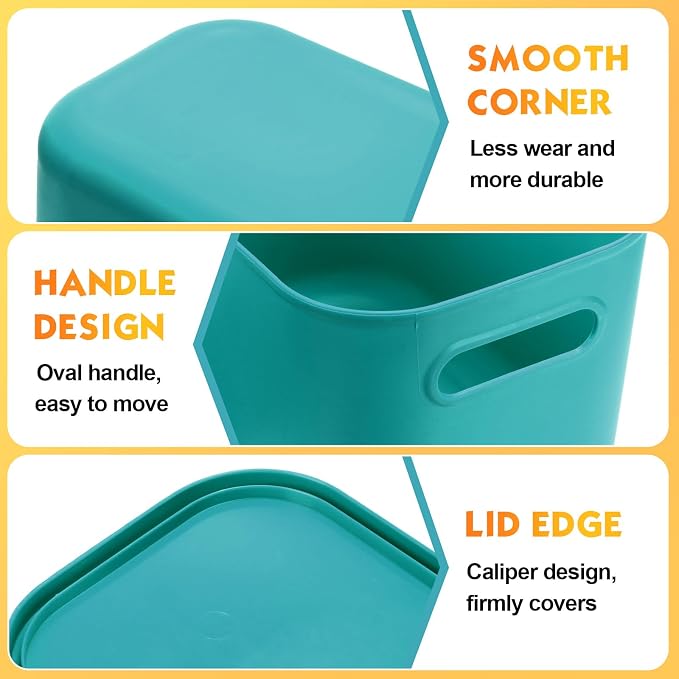 8 Pieces Colorful Storage Bins with Lid, Plastic Storage Basket Organizing Container Stackable Box with Handle for Shelves Desktop Playroom Office(14.2 x 10.2 x 9.5 Inch,Multi-colored) - Image 3