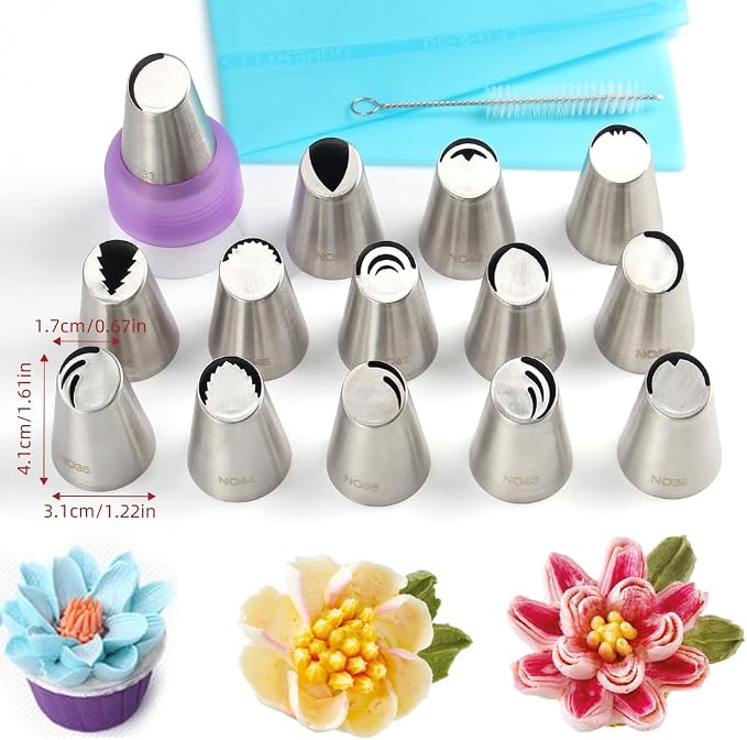 17 Pcs Stainless Steel Seamless Russian Flower Icing Tips Set - Image 3