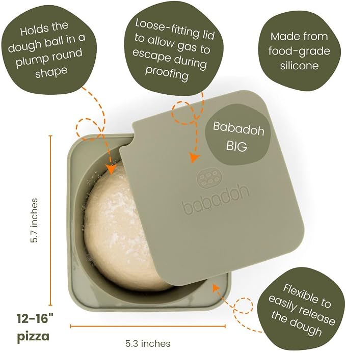 Babadoh Pizza Making Accessories | BIG Pizza Dough Proofing Containers with Lids | The Perfect Pizza | Set of 3 | Multi Green (1 Dough, 1 Olive, 1 Sage) | Big Size (make 12-16" Pizzas) - Image 3