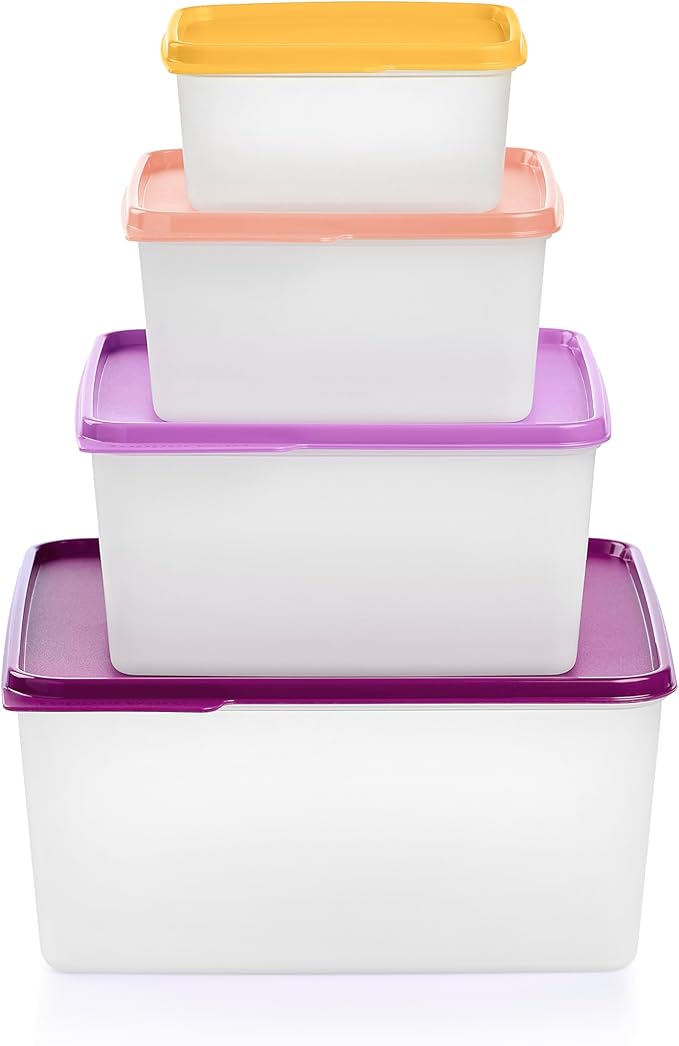 Tupperware Keeptabs 4-Container Stacking Food Storage Set, Multi Color Lids, Nestable, Dishwasher Safe and BPA Free (4 Containers, 4 Lids) by Tupperware