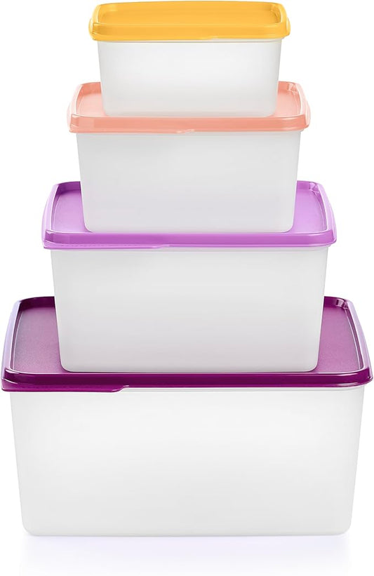 Tupperware Keeptabs 4-Container Stacking Food Storage Set, Multi Color Lids, Nestable, Dishwasher Safe and BPA Free (4 Containers, 4 Lids) by Tupperware
