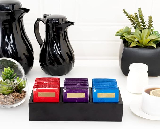 Restaurantware-9.5 x 4.25 x 2 Inch Coffee Condiment Organizer, 1 Rectangle Creamer Organizer - 3 Compartments, Black Bamboo Coffee Accessory Caddy, Won't Chip, For Tea And Sugar Packets - Image 6